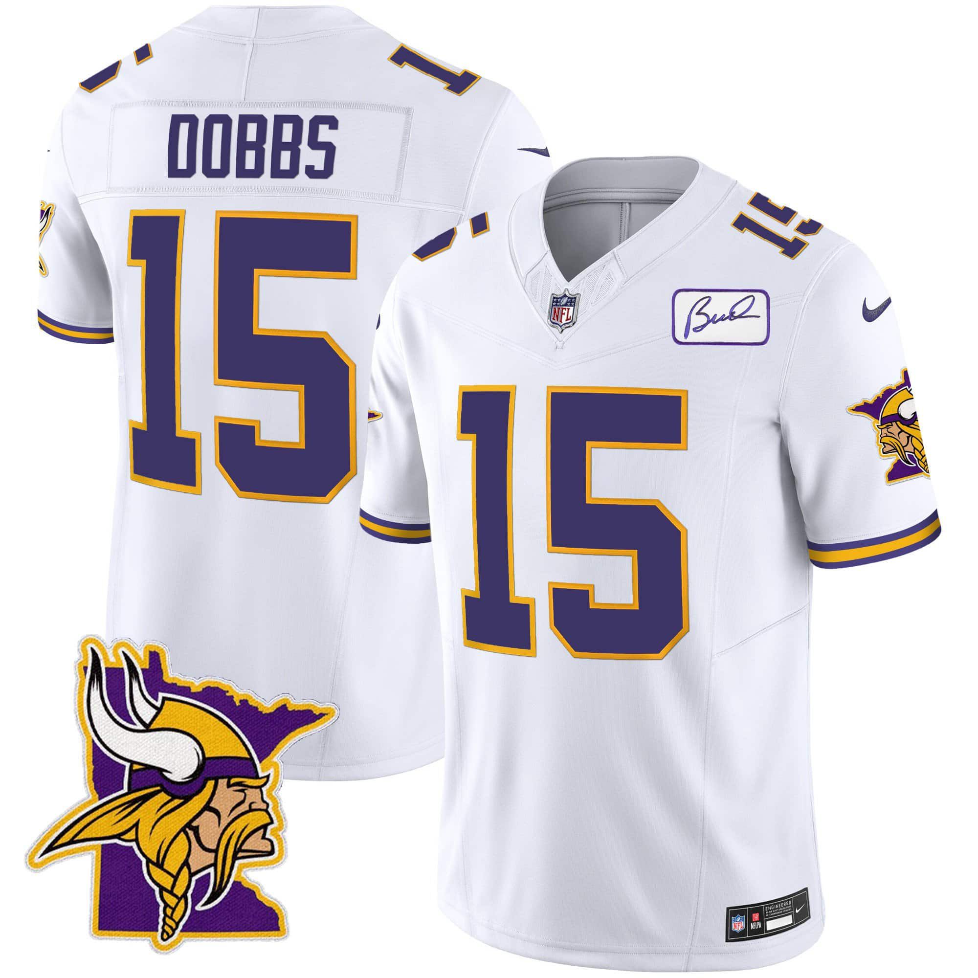 Men Minnesota Vikings #15 Dobbs White 2024 Nike Patch Classic Limited NFL Jersey->indianapolis colts->NFL Jersey